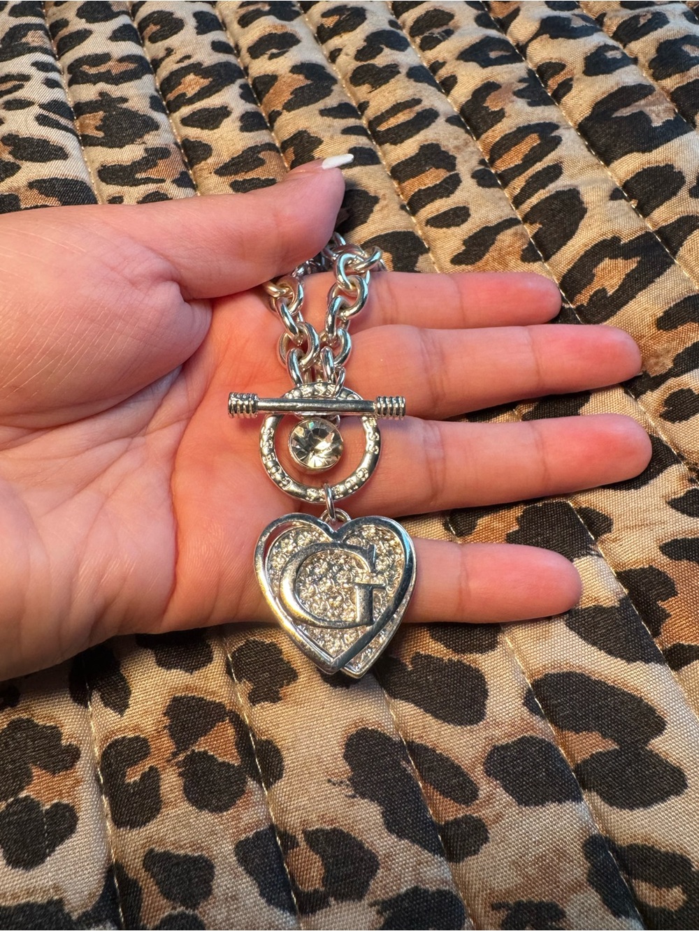 Guess Silver Heart Pendant Toggle Necklace - Silver